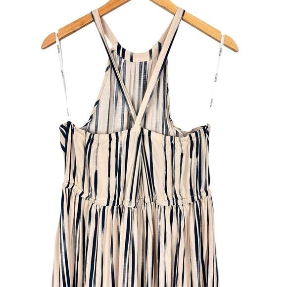 Eloquii Tiered Cream Blue Striped Sleeveless Halter Midi Dress Sz 14 Resortwear - Picture 7 of 9